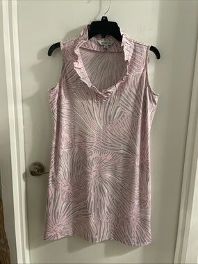 La mer luxe medium Pink & Gray Tropical Ruffle Neck sleeveless poly blend dress
